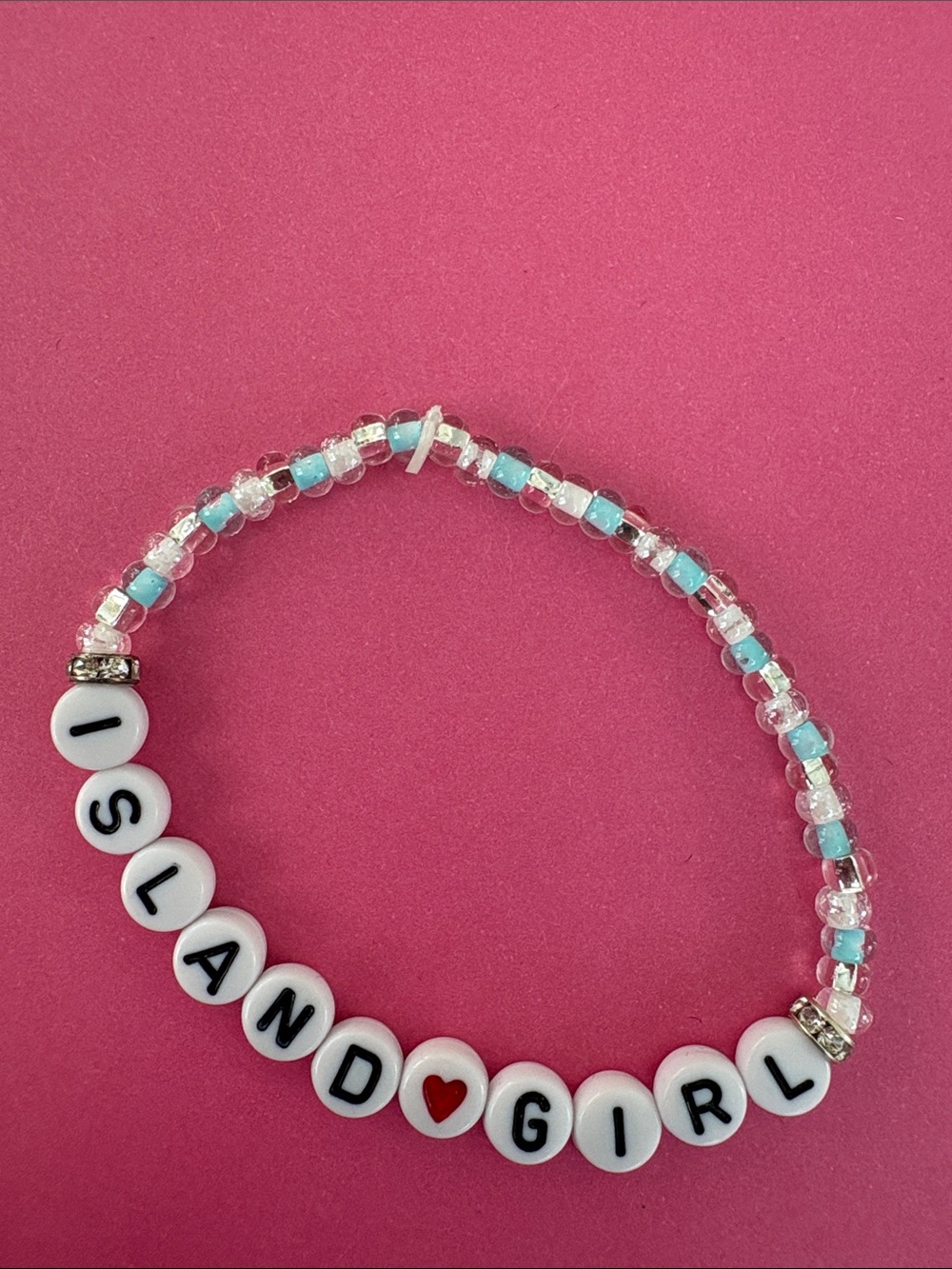 Personalized 'Island Girl' Beaded Bracelet - Pink & Aqua